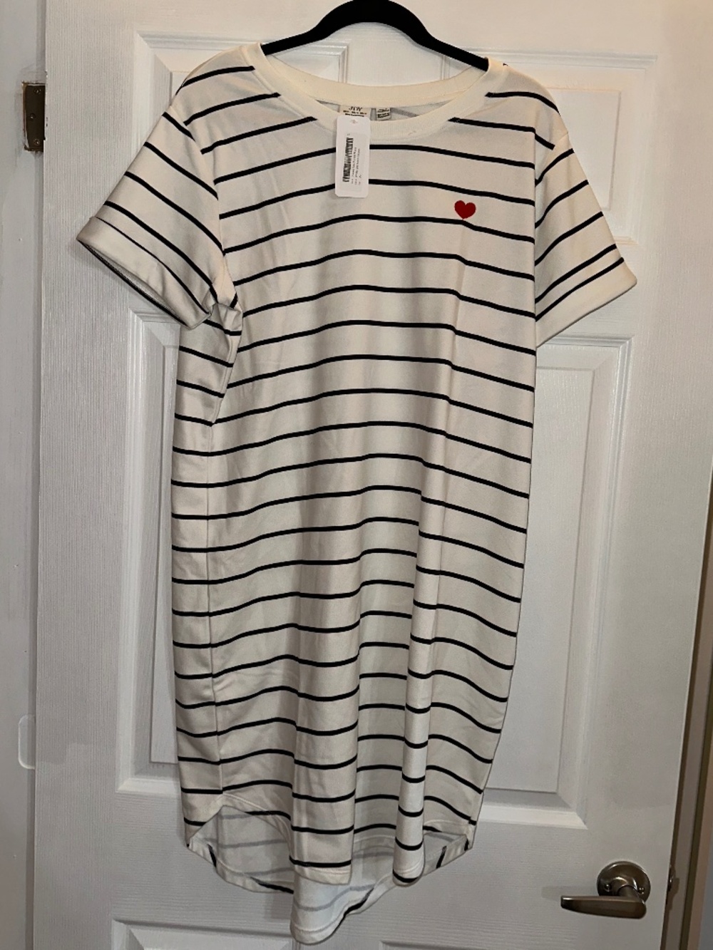 JDY Sweet Tee Striped T-Shirt Dress NWT XL White Navy Red Heart